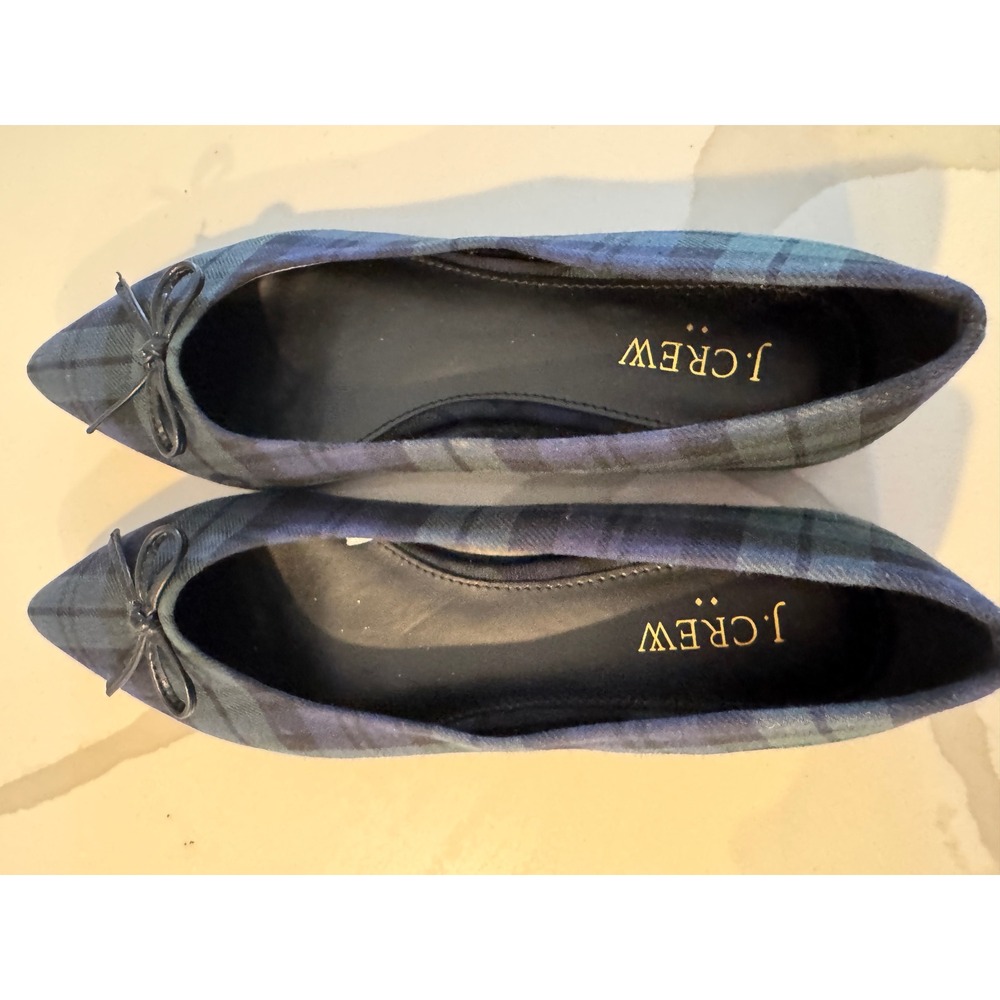 J.Crew Women Black Watch Plaid Pointed Toe Ballet Flatsโ Blue Green Bow 7.5 M